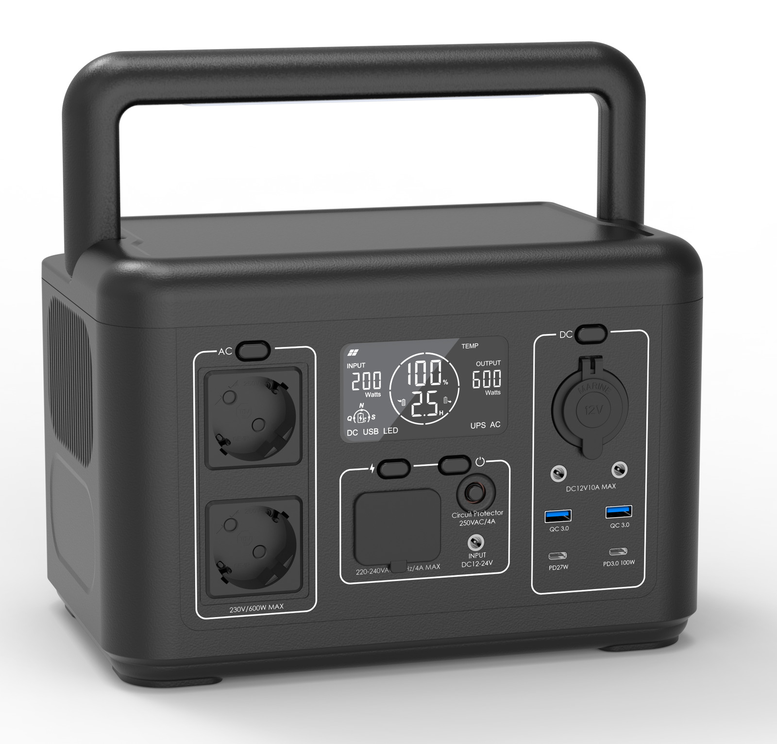 Portable Power Station - 600W 512Wh LiFePO4 with UPS (PPS600-1)
